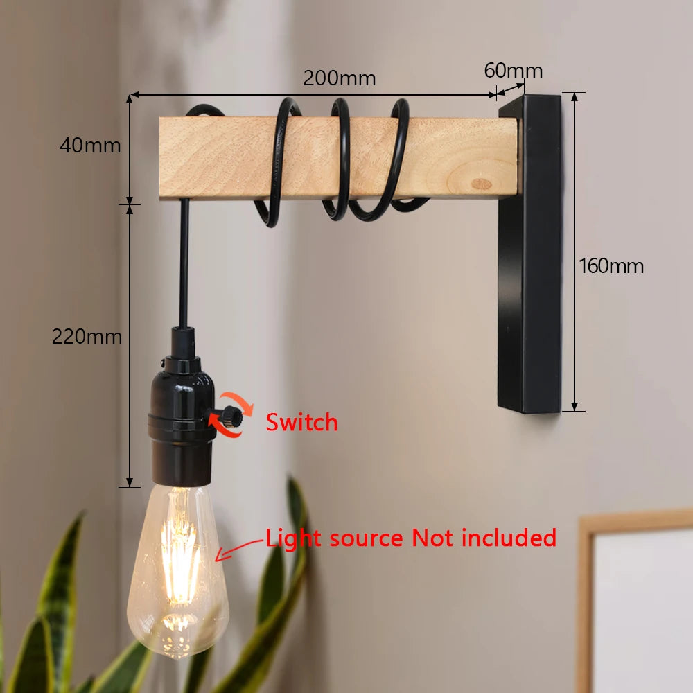 110V/220V Wall light With Switch Function Iron Wood Wall Lamp