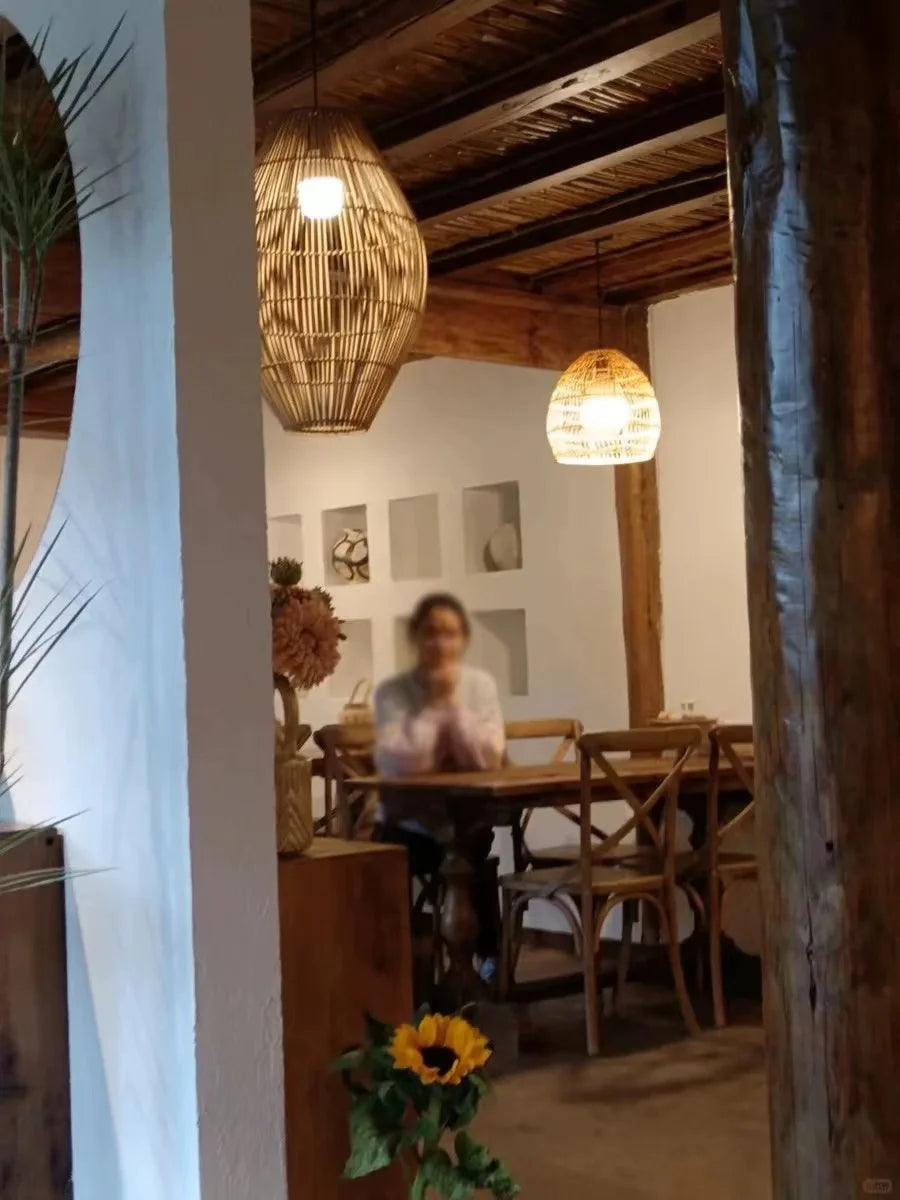 Vintage Handmade Rattan Led Chandelier Lantern Bamboo lamp