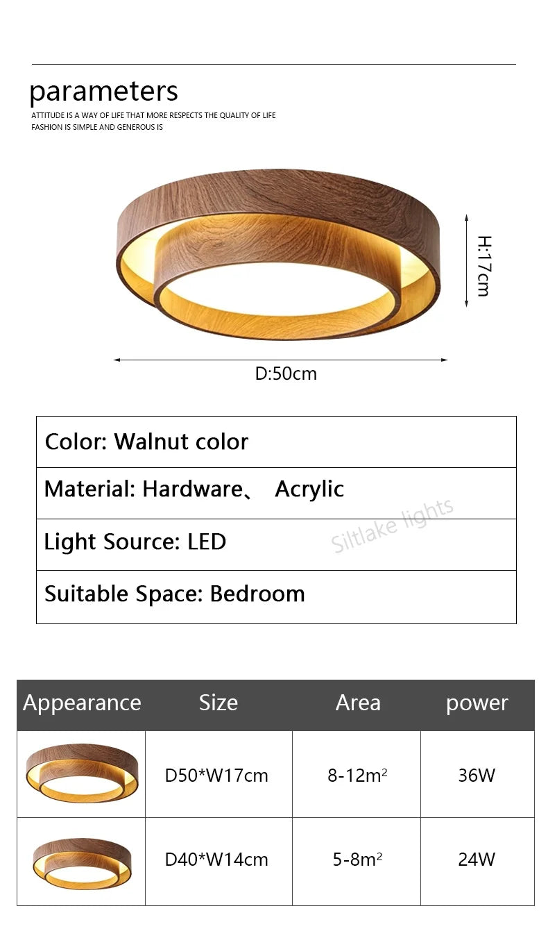Bedroom ceiling lamp walnut color