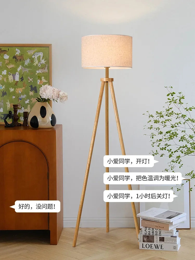 Tripod Design Wood E27 Led Floor Lamp