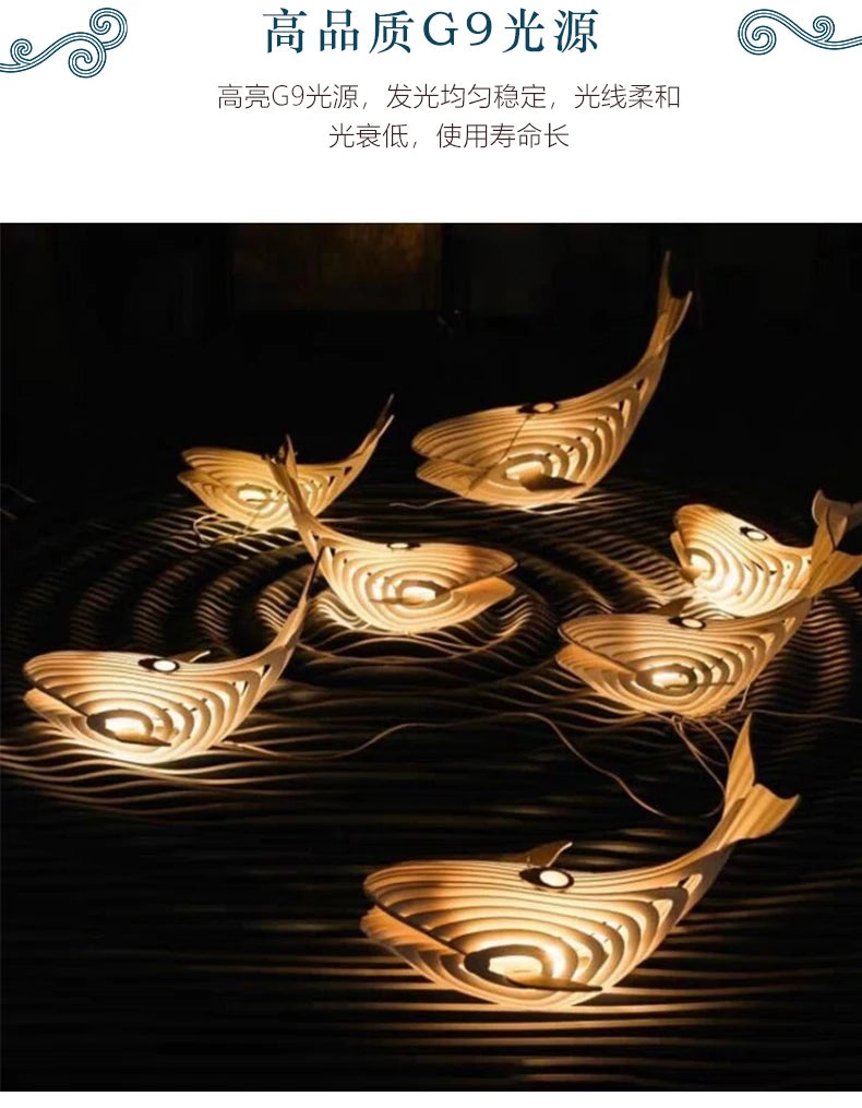 Wooden Art Fish E27 Led Pendant Light