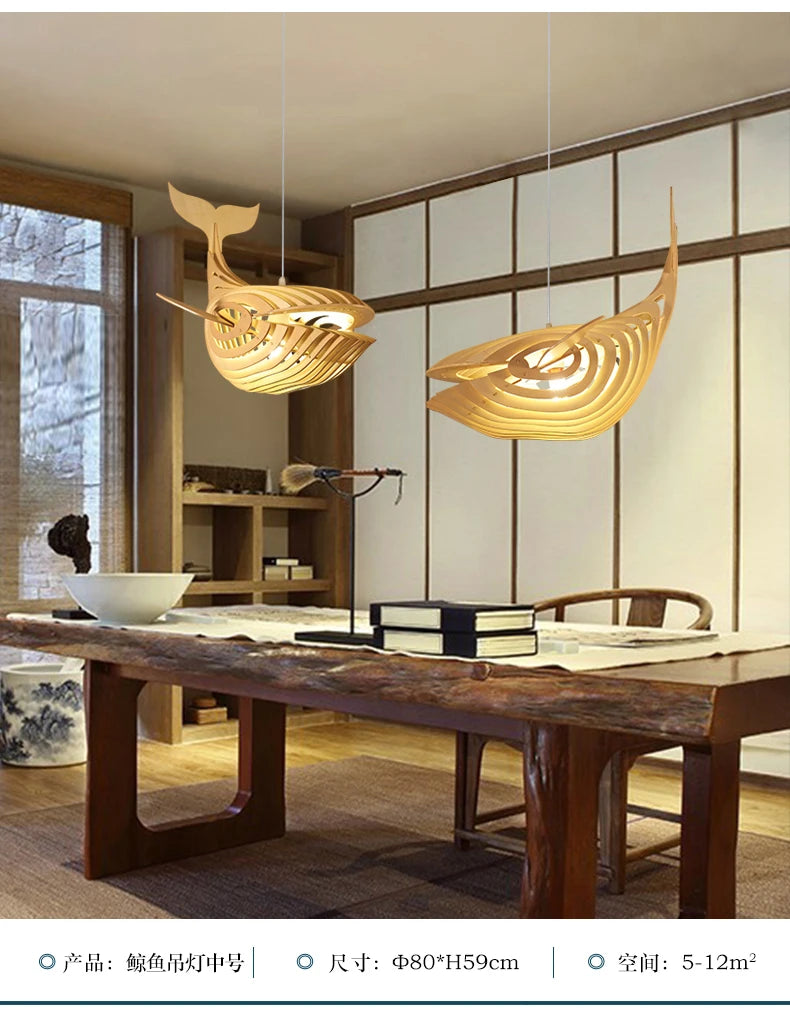 Wooden Art Fish E27 Led Pendant Light