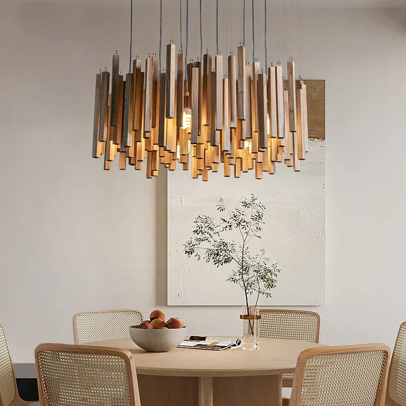 Retro Wooden Hanging Chandelier Light