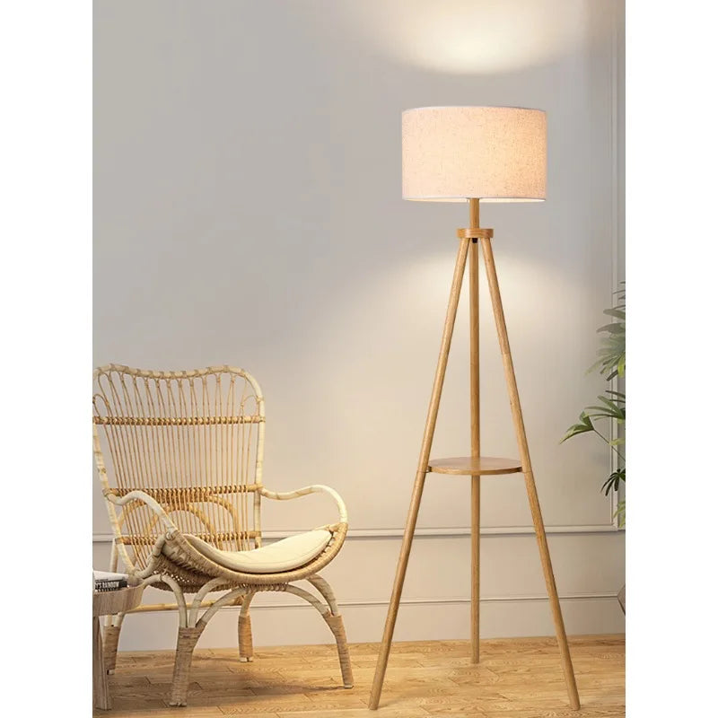 Tripod Design Wood E27 Led Floor Lamp