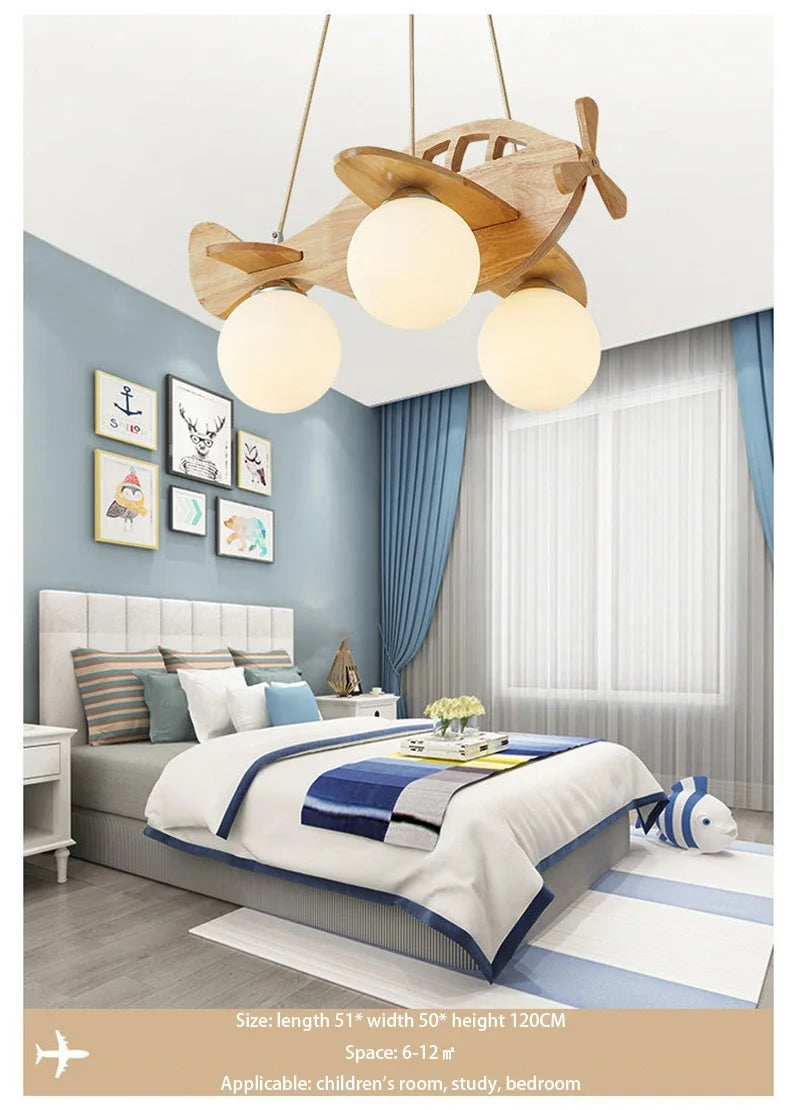 Kids Room Nordic Solid Wood Plane Chandelier