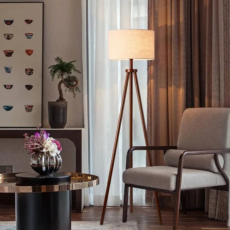 Tripod Design Wood E27 Led Floor Lamp