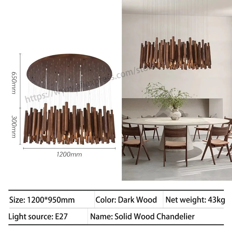 Retro Wooden Hanging Chandelier Light