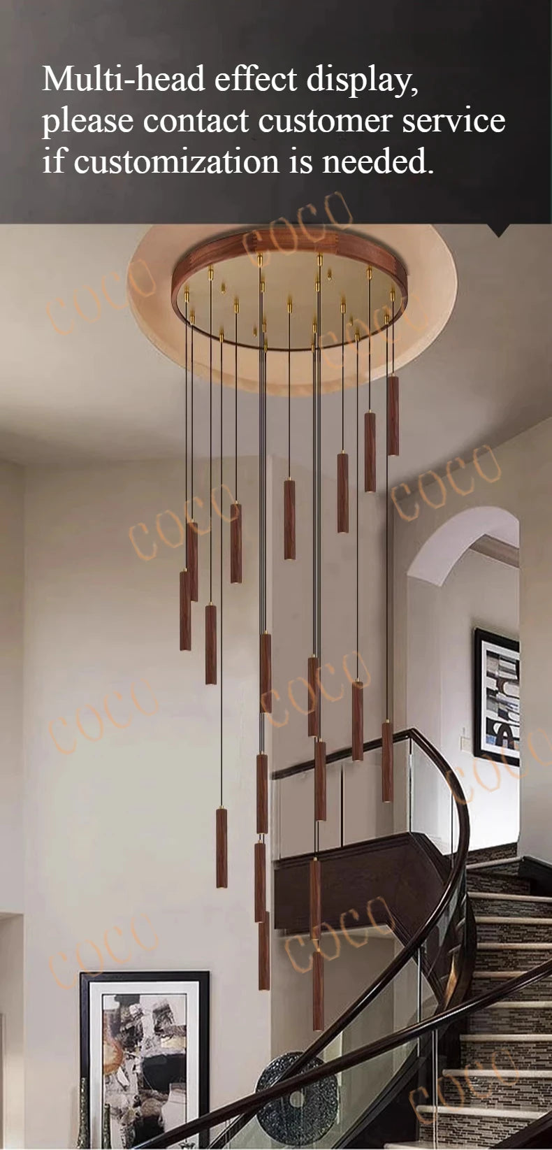 Rotary staircase, North American black walnut villa living room