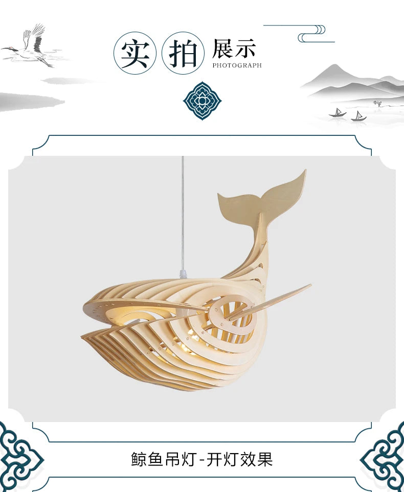 Wooden Art Fish E27 Led Pendant Light