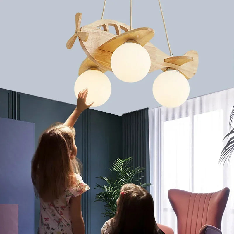 Kids Room Nordic Solid Wood Plane Chandelier