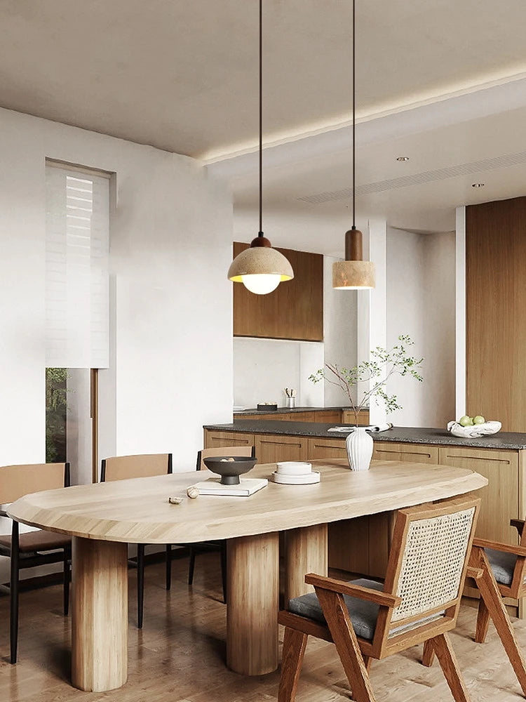 Natural Stone Pendant Light Dark Wood E27 G9 Bulb