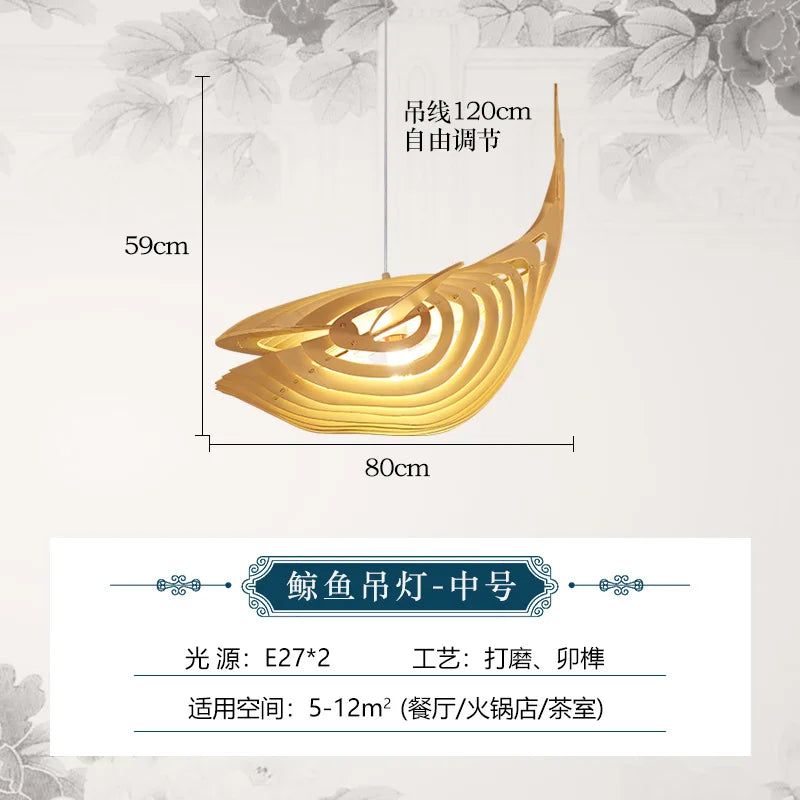 Wooden Art Fish E27 Led Pendant Light