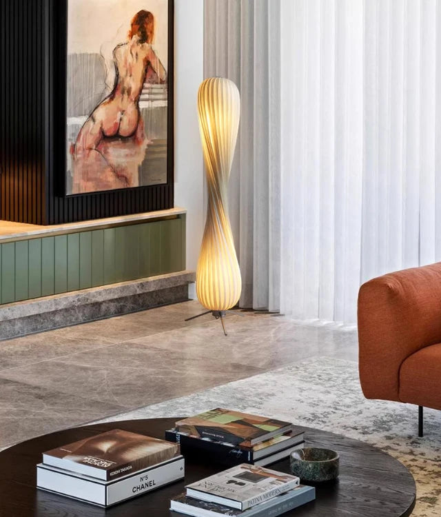 Wooden kilim arc shade Stand Floor lamp